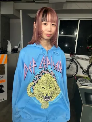 ミディアム カラー パーマ ヘアアレンジ 髪と音処　マトぺ所属・デザインカラー/ボブ ブリーチカラー/ユリのヘアスタイル