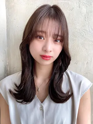 セミロング カラー 顔周り/くびれヘア 韓国ヘア💕風間るなのヘアスタイル
