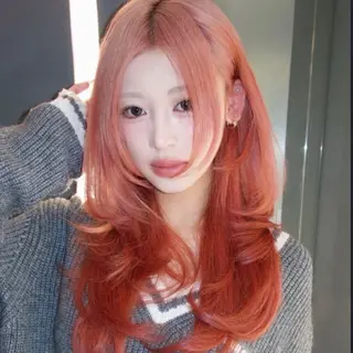 ロング がわ/ハイレイヤー /ハイトーンカラーのヘアスタイル