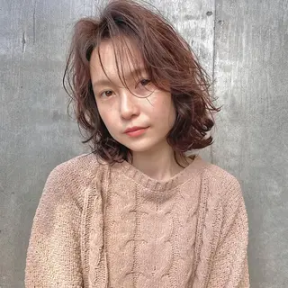 ミディアム カラー パーマ 【ダメージレス施術】 【透明感】北村 拓也のヘアスタイル