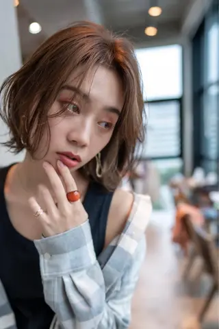 ショート カラー パーマ ヘアアレンジ 顔周りカット・相談 レイヤーも◎しずくのヘアスタイル