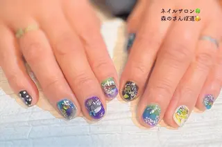 ネイル ショートネイル 森のさんぽ道のネイルデザイン