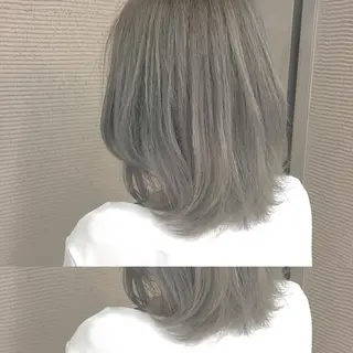 ミディアム カラー パーマ ヘアアレンジ ハイトーン特化🤍 浦住のヘアスタイル