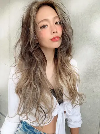 ロング カラー パーマ ヘアアレンジ キッズ ♡透け感カラー 大賀哲平♡のヘアスタイル