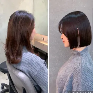 ショート カラー 切りっぱなしボブ/ 縮毛矯正/レンのヘアスタイル