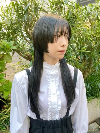 セミロング カラー レイヤーウルフ エクステ磯部のヘアスタイル
