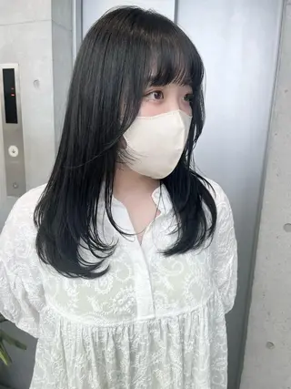 セミロング カラー パーマ ヘアアレンジ 透明感/オリーブ/ グレージュ/YUKAのヘアスタイル