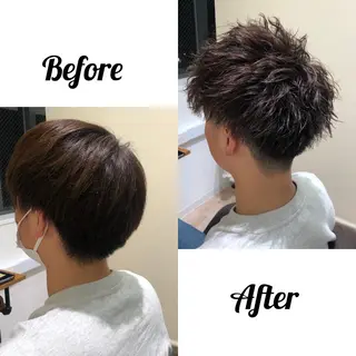 ショート パーマ 関西センターパート メンズモデル募集のヘアスタイル