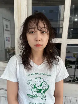 ミディアム カラー パーマ ヘアアレンジ キッズ デザインパーマ メンズカット 郁美のヘアスタイル