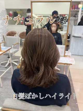 セミロング カラー 太白区/白髪ぼかし ハイライト/千葉達人のヘアスタイル