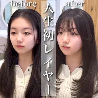 セミロング カラー 似合わせレイヤー/ 透明感カラーのヘアスタイル