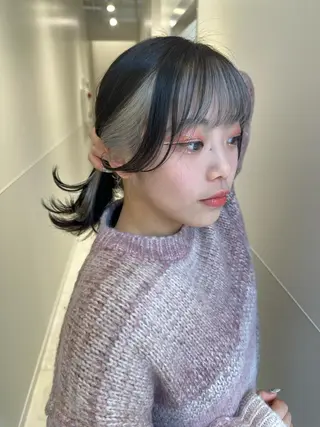 ショート カラー パーマ ヘアアレンジ メンズ キッズ ネイル マツエク・マツパ アイブロウ 切りっぱなしヘアボブ ミディアムヘアRYOのヘアスタイル