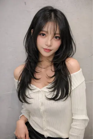 ロング カラー ヘアアレンジ 韓国レイヤーカット /韓国トレンドカラーのヘアスタイル