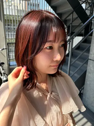 ミディアム カラー SAYAKA 🍒／ボブ／暖色のヘアスタイル