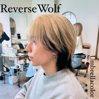 カラー メンズ 大阪ウルフカット ハッシュカットのヘアスタイル