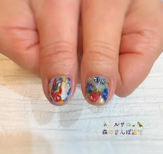ネイル ショートネイル 森のさんぽ道のネイルデザイン