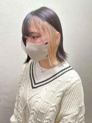 ショート カラー パーマ ヘアアレンジ メンズ キッズ ネイル マツエク・マツパ アイブロウ 切りっぱなしヘアボブ ミディアムヘアRYOのヘアスタイル