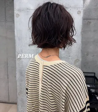 パーマ 切りっぱなしボブ レイヤー/縮毛矯正のヘアスタイル