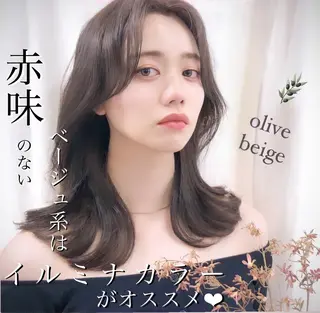 セミロング カラー ヘアアレンジ 透明感カラー×小 顔レイヤー♡ヒデさんのヘアスタイル