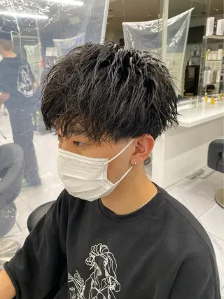 ショート パーマ メンズ *モデル募集🤍横浜 透明感カラー🫧のヘアスタイル