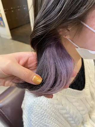 ミディアム カラー パーマ ヘアアレンジ メンズ キッズ ネイル mana 暖色カラーカットのヘアスタイル