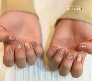 ネイル ショートネイル 森のさんぽ道のネイルデザイン