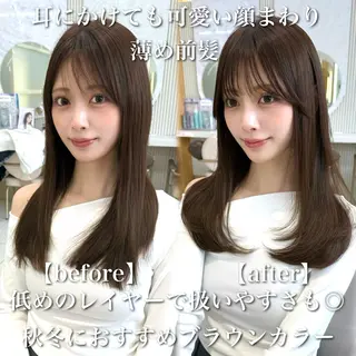 セミロング カラー 似合わせレイヤー/ 透明感カラーのヘアスタイル