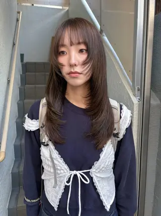 ロング カラー レイヤーカット🍏 パーマ/ののかのヘアスタイル