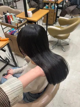 セミロング パーマ 垢抜け小顔レイヤー オリーブ/スミレのヘアスタイル