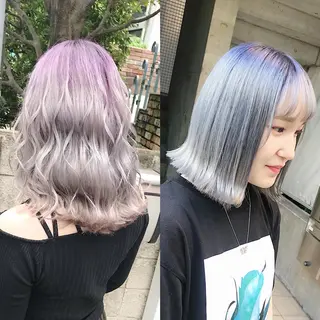 ミディアム カラー ヘアアレンジ TAKUMAブリーチ /切りっぱなし🪽のヘアスタイル