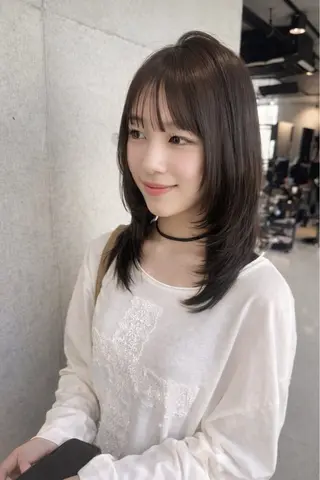 セミロング カラー パーマ ヘアアレンジ 透明感/オリーブ/ グレージュ/YUKAのヘアスタイル