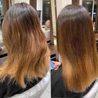 ロング 他店で断られた方歓迎 ブリーチ縮毛矯正のヘアスタイル