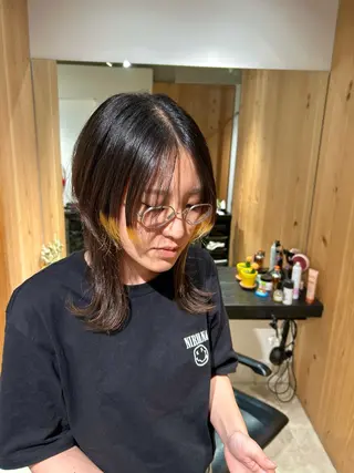 ミディアム カラー スキバサミを使わない カット🌼唯🌼のヘアスタイル