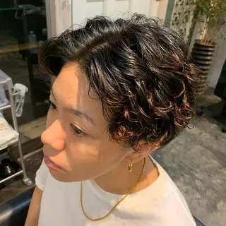 パーマ メンズ ミルクティーベージュ ブリーチ 店長 清水のヘアスタイル