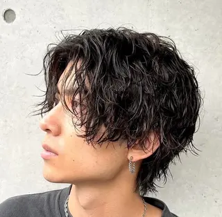 ミディアム パーマ メンズ 恵比寿メンズカット モデル無料/かずきのヘアスタイル