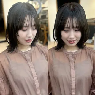 ミディアム カラー パーマ ヘアアレンジ メンズ キッズ 骨格レイヤーカット 🌿美髪縮毛矯正のヘアスタイル