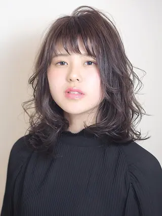 ミディアム カラー パーマ 坂本 直樹のヘアスタイル