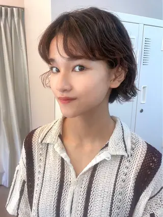 ショート パーマ 限定1名撮影モデル 村中衣里のヘアスタイル