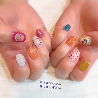 ネイル ショートネイル 森のさんぽ道のネイルデザイン