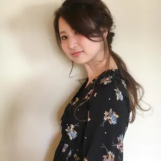 ロング カラー ヘアアレンジ 薬院:今泉/上川美幸 ボブ/顔周りレイヤーのヘアスタイル