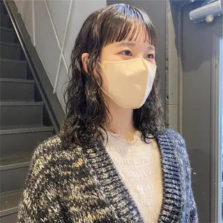 セミロング パーマ ボブ/ミニボブ 透明感カラーkadoのヘアスタイル