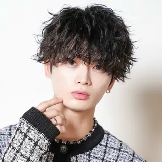 ミディアム カラー パーマ メンズ ハイトーン/メンズマ ッシュ/KYOHEIのヘアスタイル