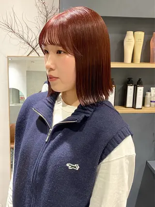 ミディアム カラー saki🌼ボブ× 透明感カラー🌼のヘアスタイル