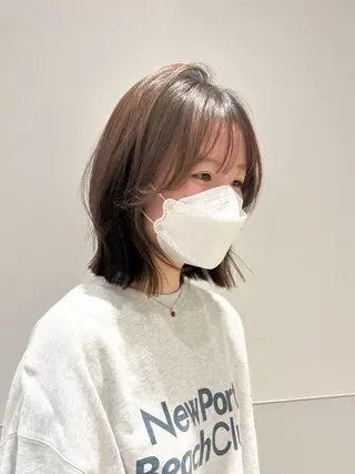 ショート カラー パーマ ヘアアレンジ メンズ 切りっぱなしヘアボブ ミディアムヘアRYOのヘアスタイル