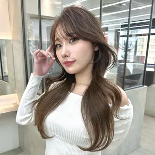 セミロング 縮毛/レイヤー 韓国/橋口のヘアスタイル