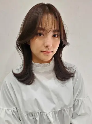 ミディアム カラー 韓国レイヤー柔らかい 地毛風縮毛矯正/マツのヘアスタイル
