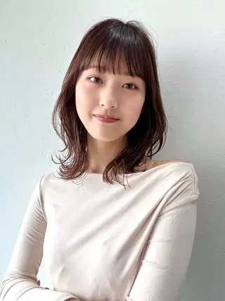 ミディアム カラー ✨コテ巻き風パーマ ✨川合佑哉のヘアスタイル