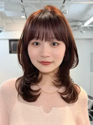 ミディアム カラー 池袋/小顔レイヤー/ 顔まわり/taigaのヘアスタイル
