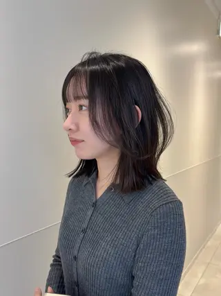 ショート カラー パーマ ヘアアレンジ メンズ 切りっぱなしヘアボブ ミディアムヘアRYOのヘアスタイル