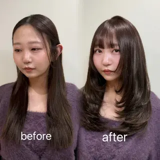 ミディアム カラー HINA🎀韓国ヘア エクステ/小顔カットのヘアスタイル